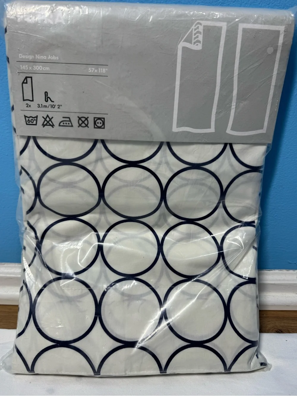 IKEA PETRA Curtain Panels Design Nina Jobs Circle Pattern White Blue